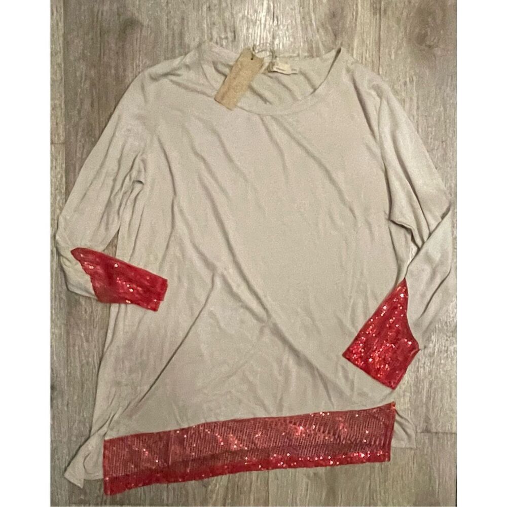 Grace + Emma Boutique Tan and Red Sequin Top 2XL New